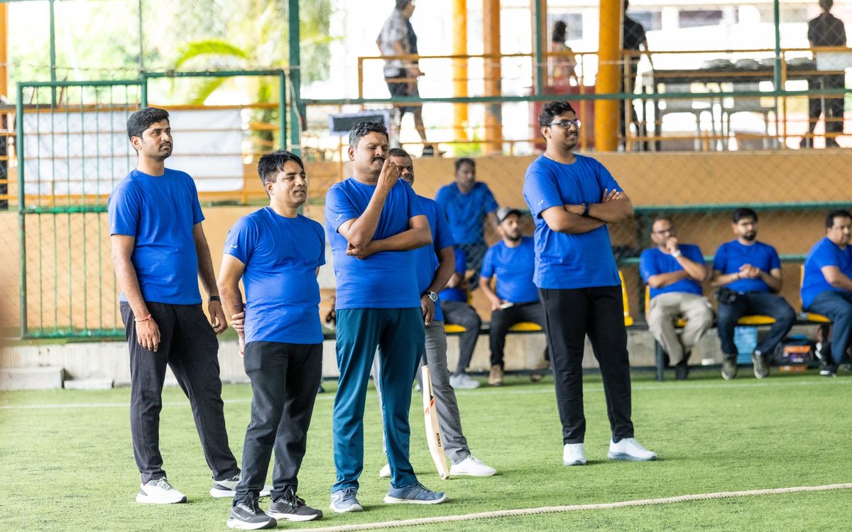 Avana team in blue tees at a company cricket match